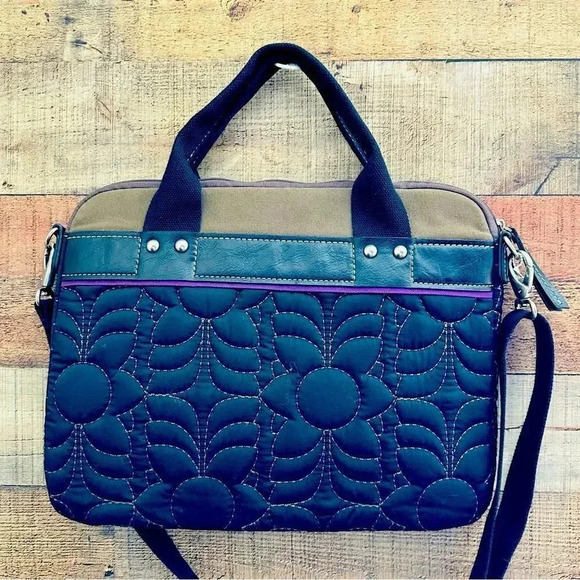 Fossil Key-Per Quilted Padded Laptop Messenger/Crossbody Bag - Picture 2 of 9